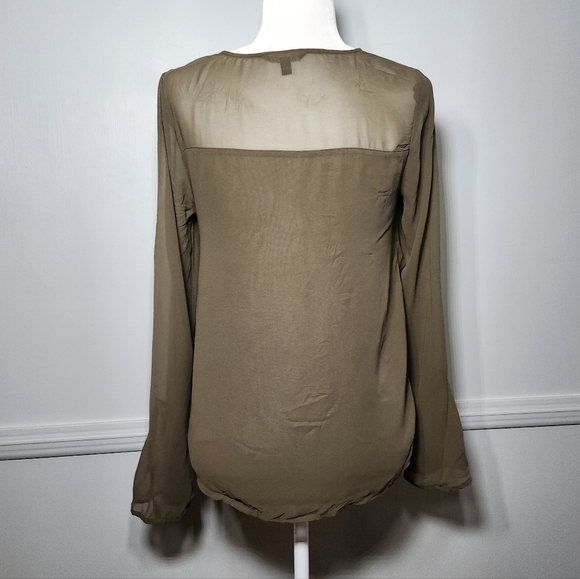 Express | Chiffon Sheer Shoulder Flare Sleeves with Flowy Loose Fit Dressy Top - Picture 2 of 5